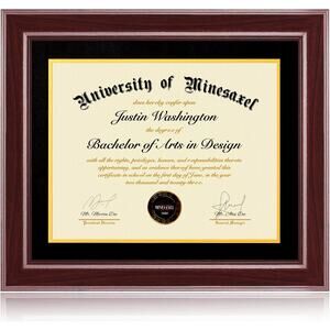 14x17 Diploma Frame w/ Mat Cherry Red Wood Plexiglass Wall Mount